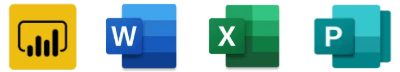 Apps voor rapportage Logo van Power BI, Word, Excel, Publisher