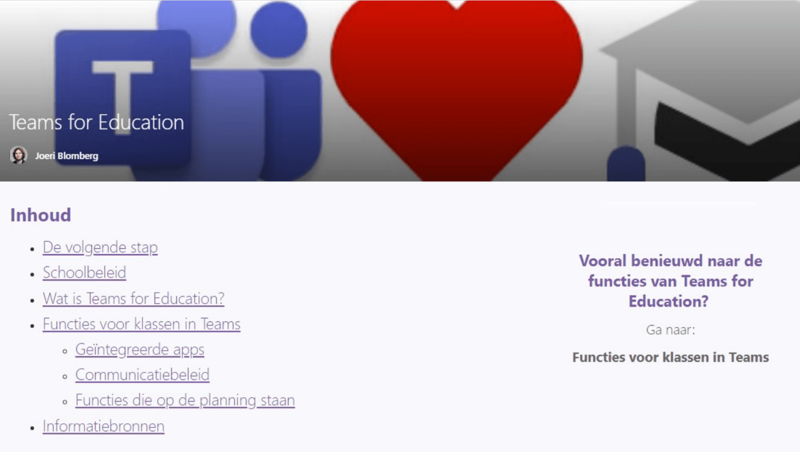Voorpagina SharePointpost: Teams for Education