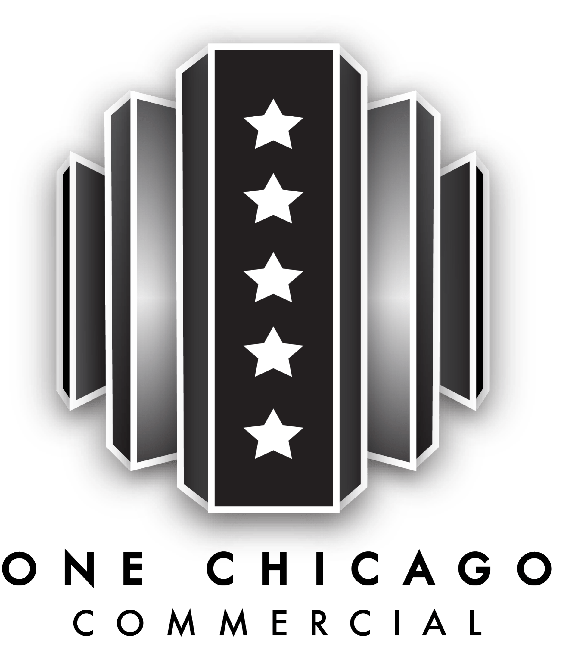 A black and white logo for one chicago commercial