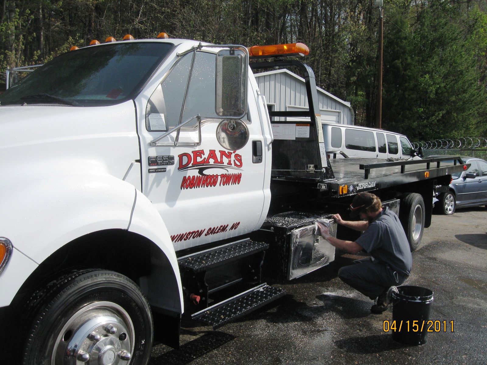 White Tow Truck Being Washed in Winston-Salem, NC