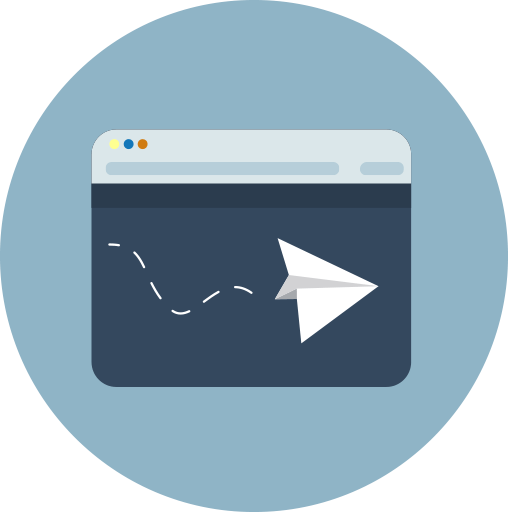 Web browser window with a paper airplane, sending a message.