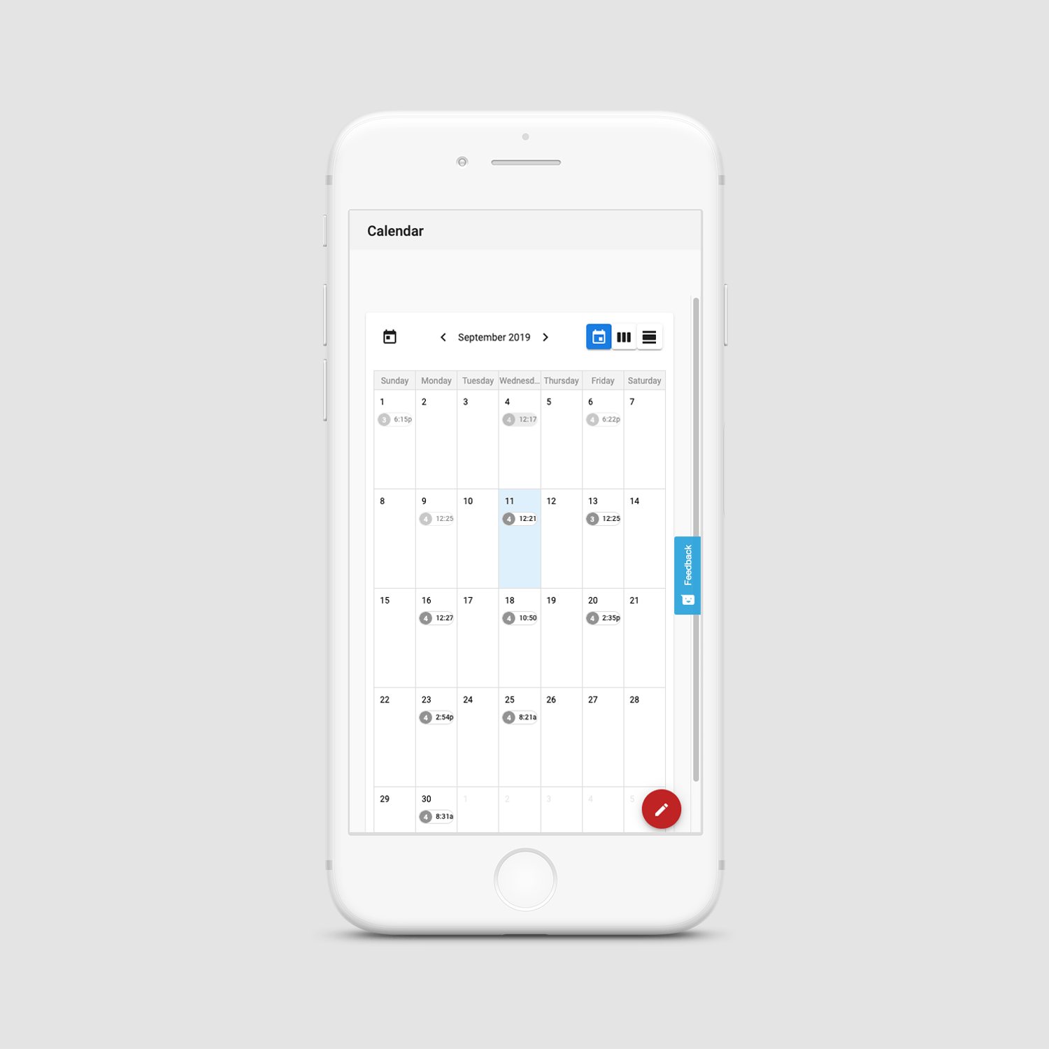 A mobile phone displays a calendar. September 2016 is visible, with a highlighted date. Red 