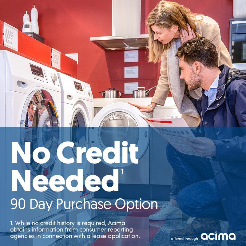 A man and a woman are looking at a washing machine in a kitchen.