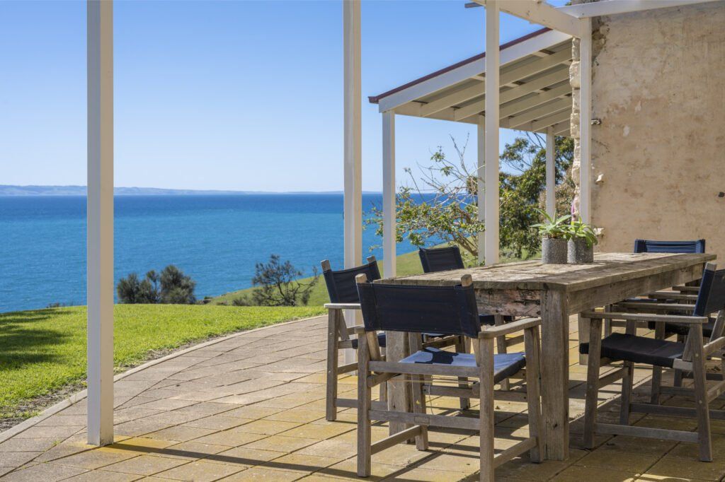 Outdoor area with ocean view Kangaroo Island accommodation