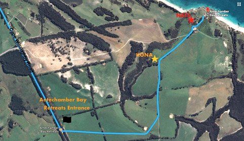 Satellite image of Cape Willoughby Road entrance to Antechamber Bay Retreats