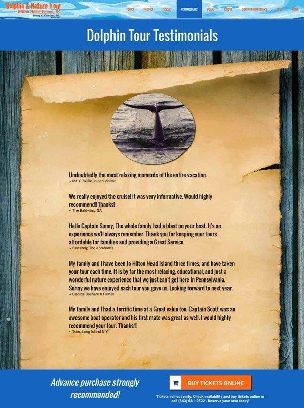 Testimonials Page for Touring Website - Tablet View