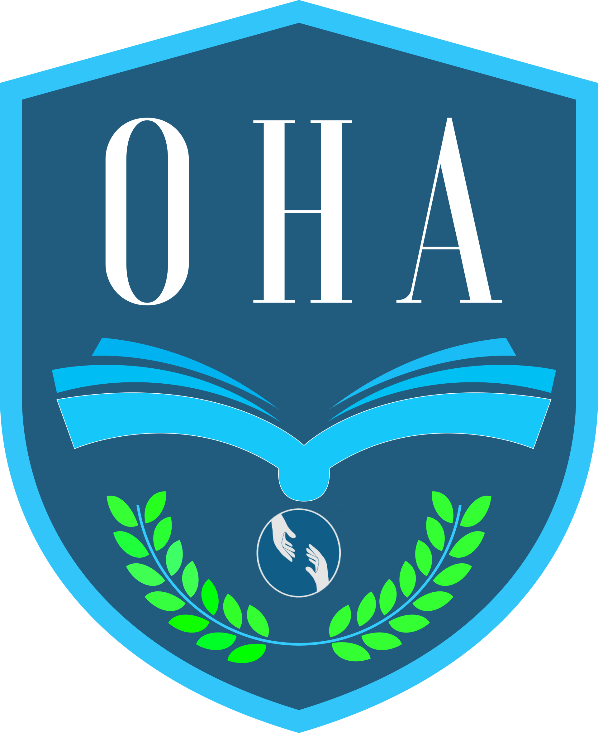 A blue shield with the word oha on it