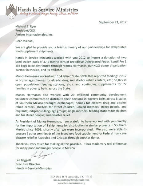 A letter from hands in service ministries dated september 22 2007