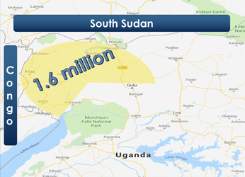 A map of south sudan with a 1.6 million population
