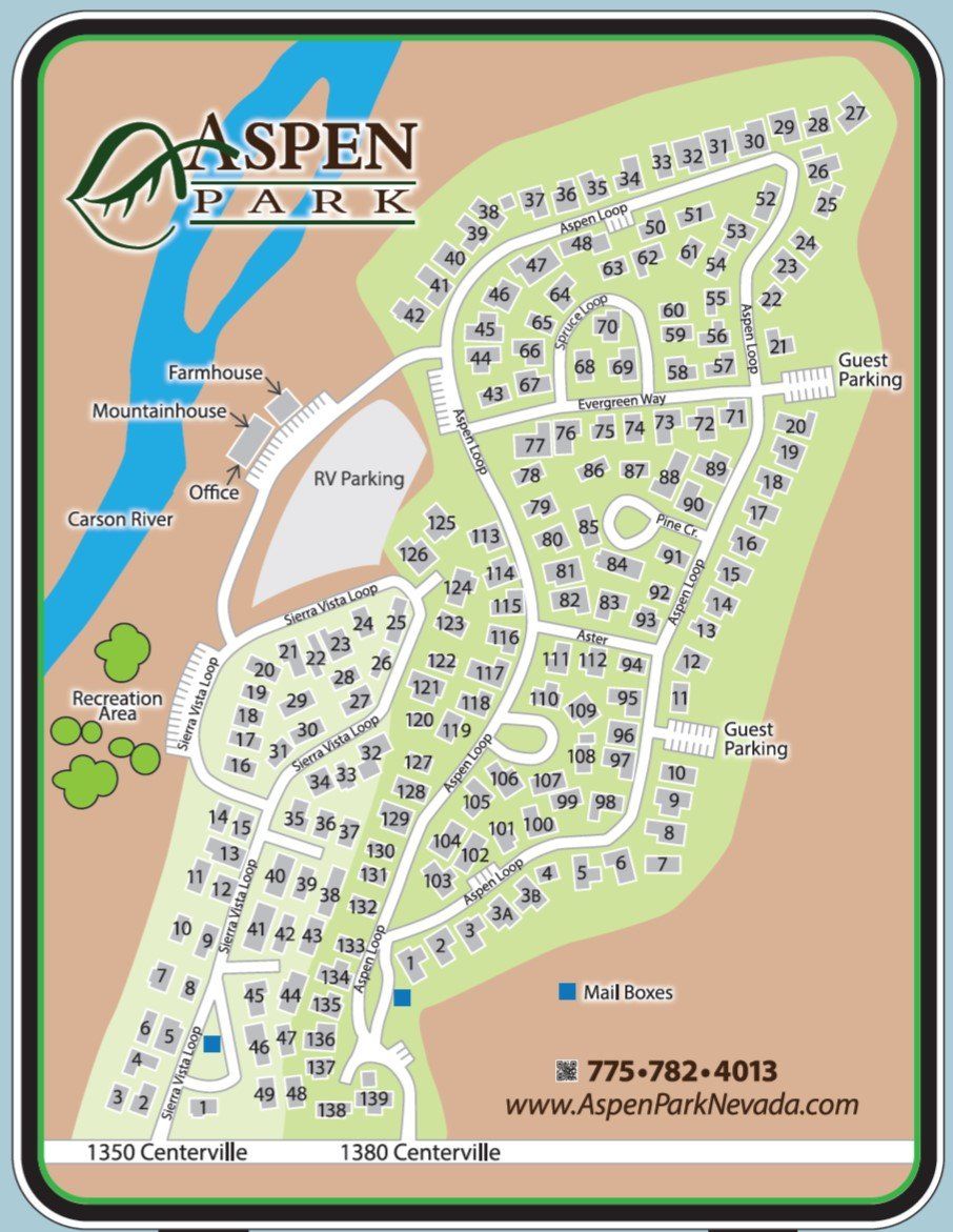 A map of aspen park with a river in the background