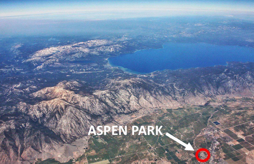 An aerial view of aspen park with an arrow pointing to it.