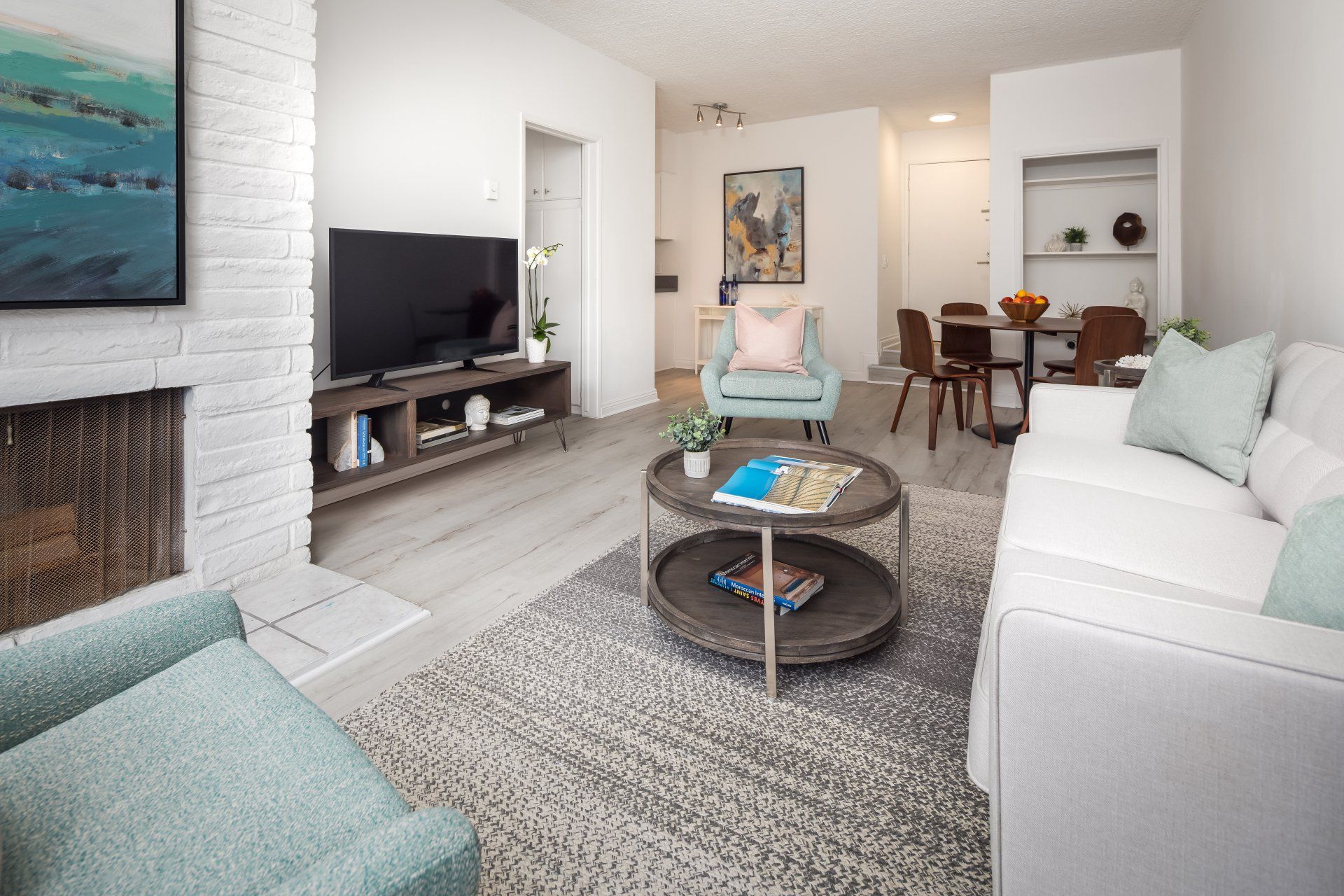 living room and dining area