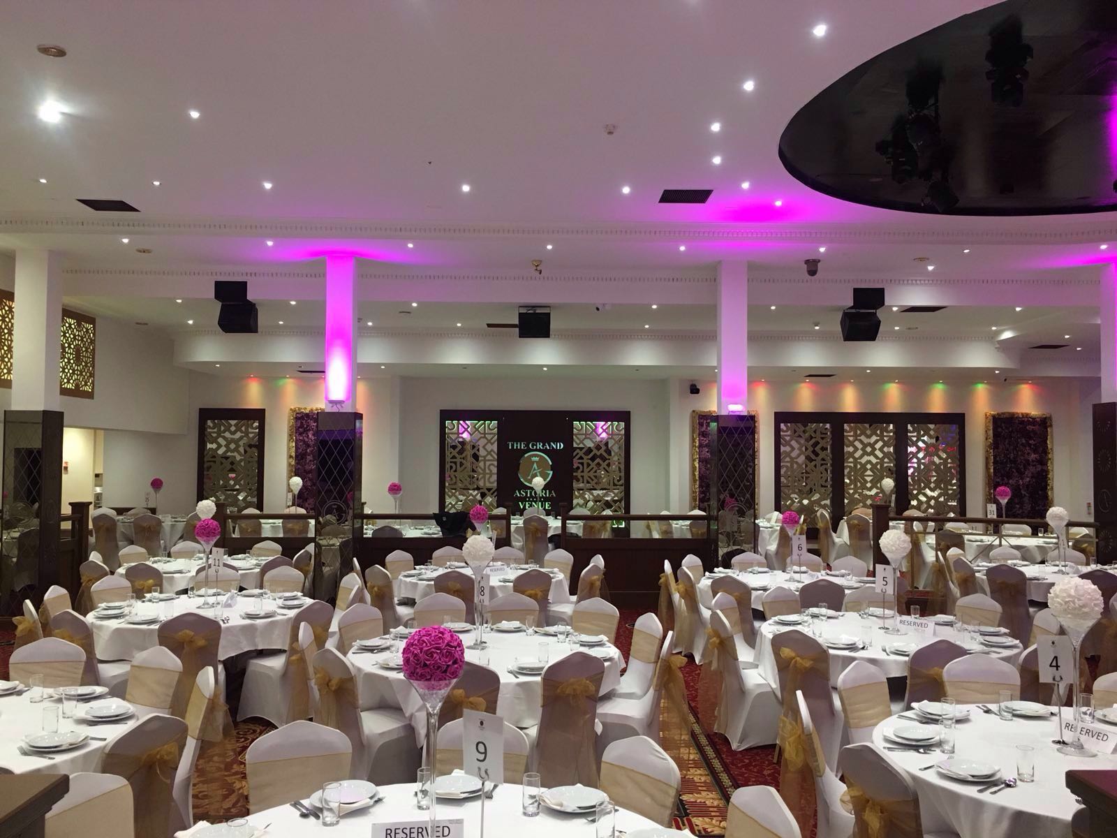 pink lighting on the ceiling