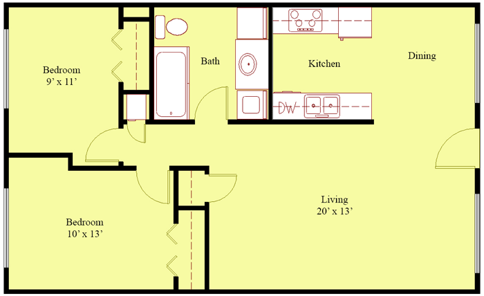 Two Bedroom 2 Bedrooms / 1.0 Bathroom