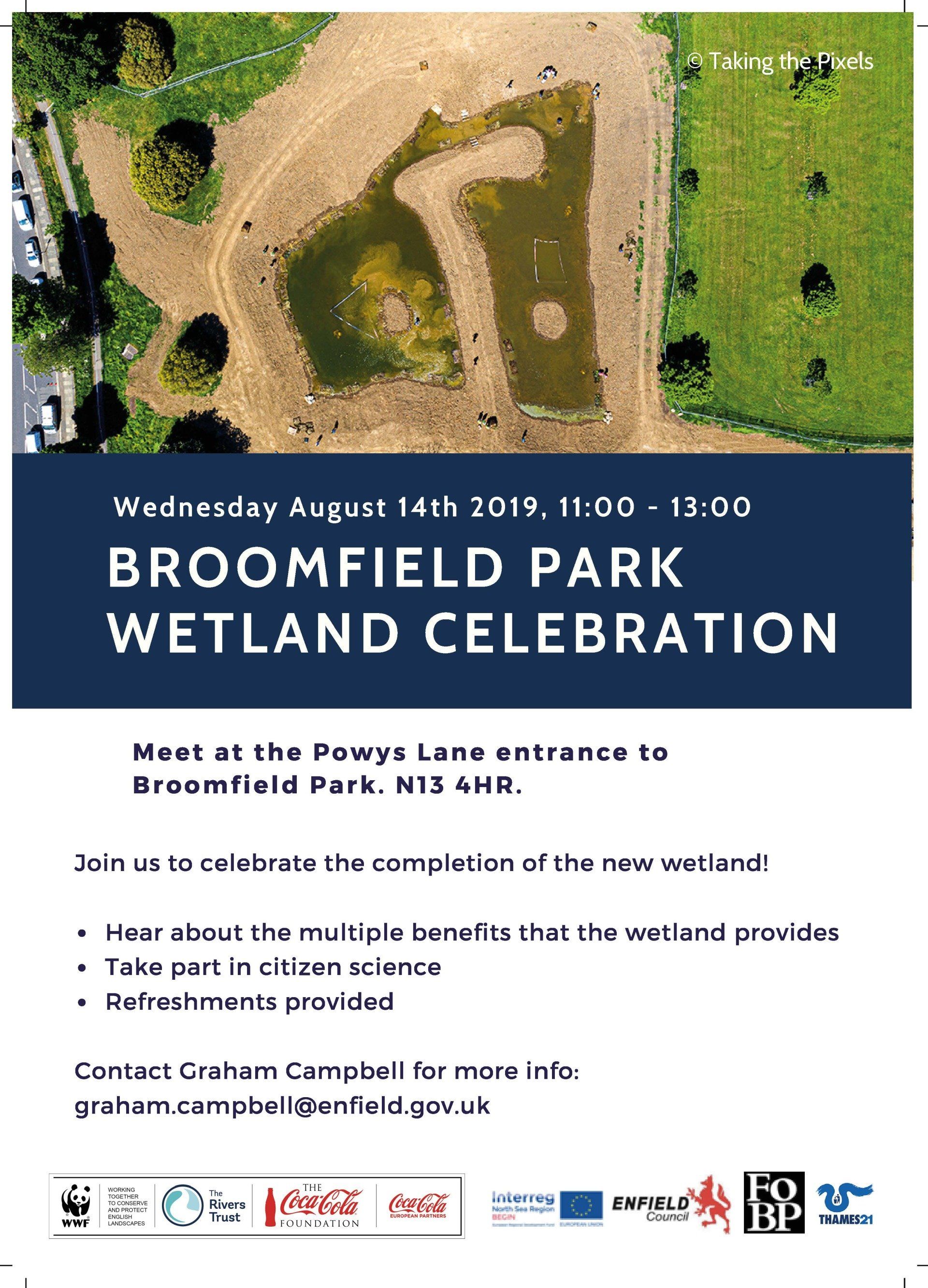 A poster for a wetland celebration at broomfield park
