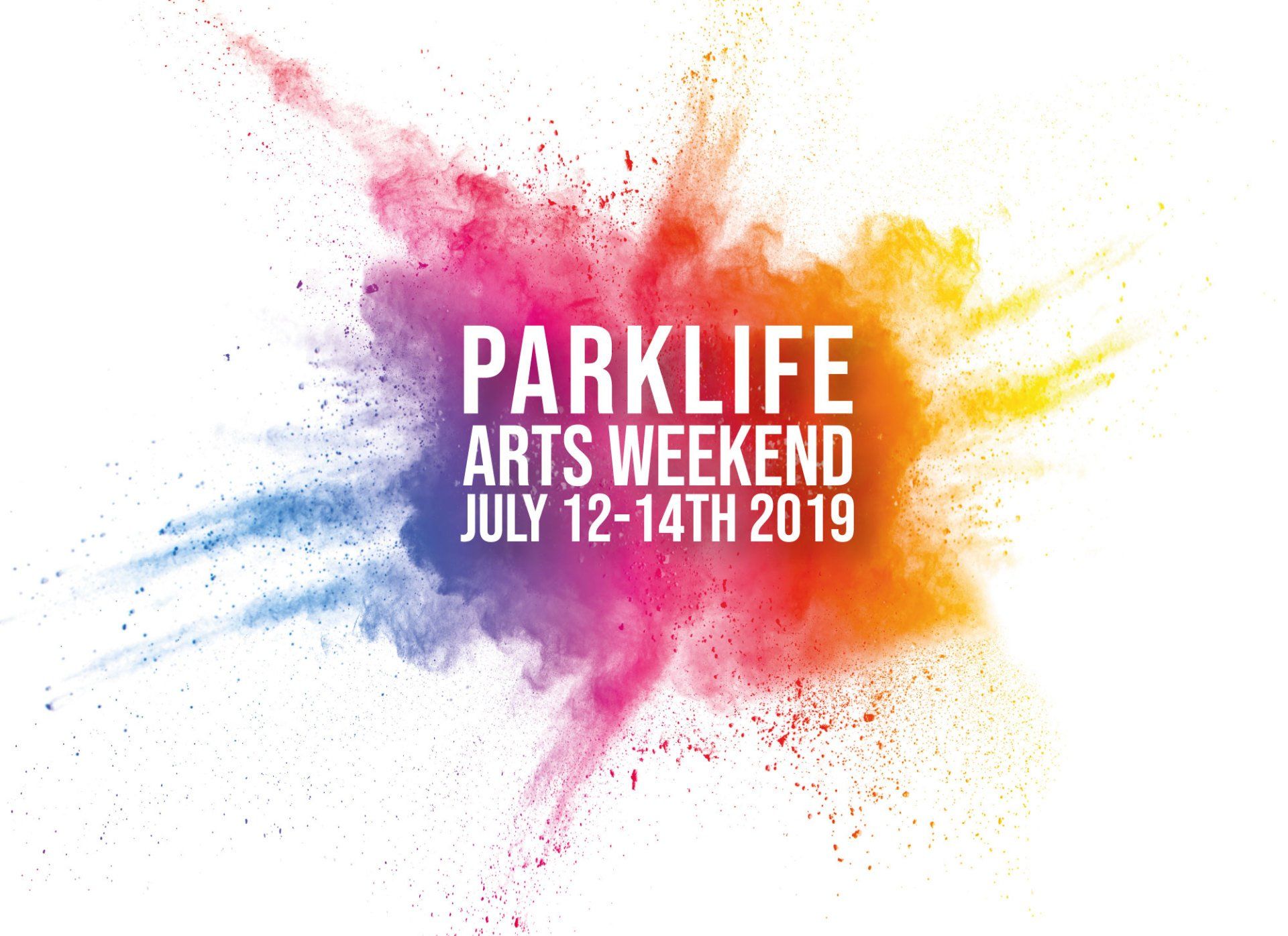 The logo for parklife arts weekend july 12-14th 2019
