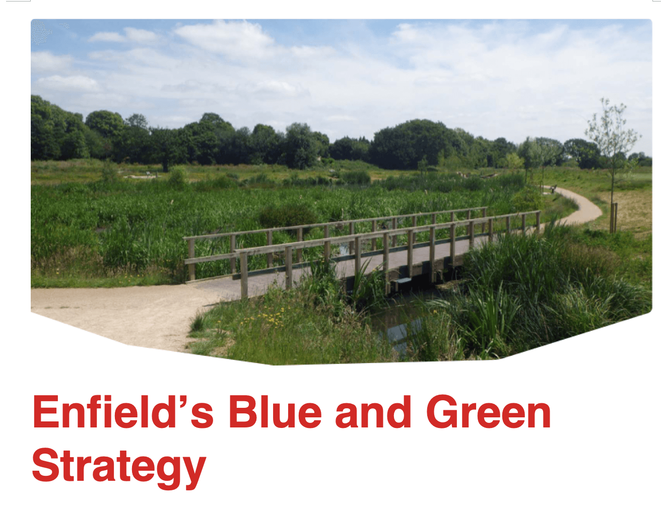 Enfield 's blue and green strategy shows a bridge over a stream