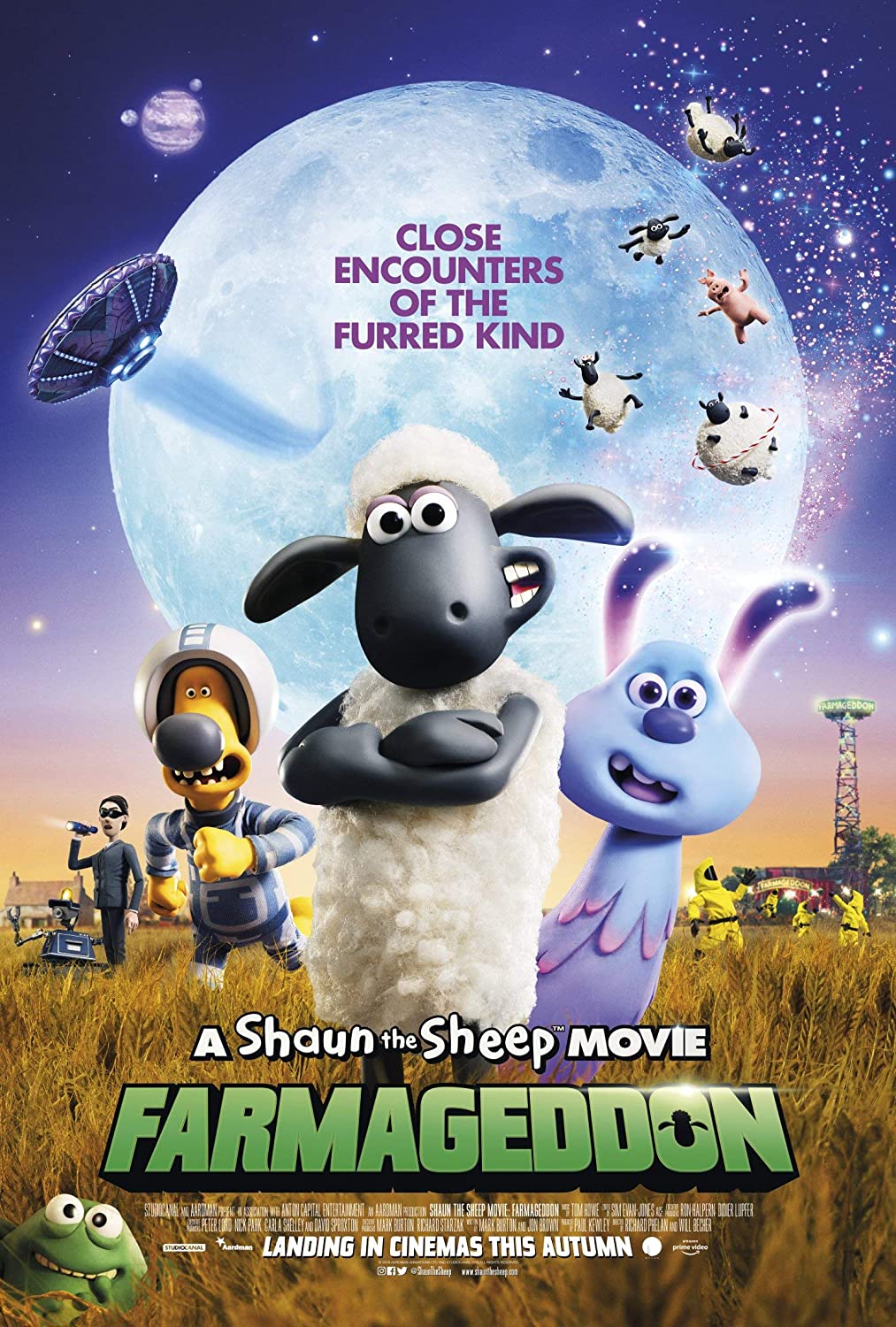 A poster for a shaun the sheep movie called farmmageddon.
