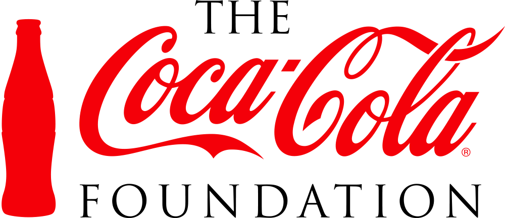 The logo for the coca cola foundation with a red bottle