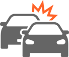 Two gray cars colliding with orange impact lines, rear car hitting front car