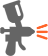 Black silhouette of a hand tool with red sound lines, indicating noise or an alarm.