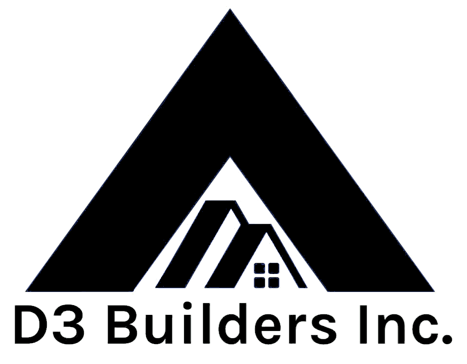 D3 Builders Inc. logo with black house-shaped triangle and bold text on white background