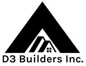D3 Builders Inc. logo with black house-shaped triangle and bold text on white background