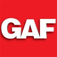 White GAF logo on a red background