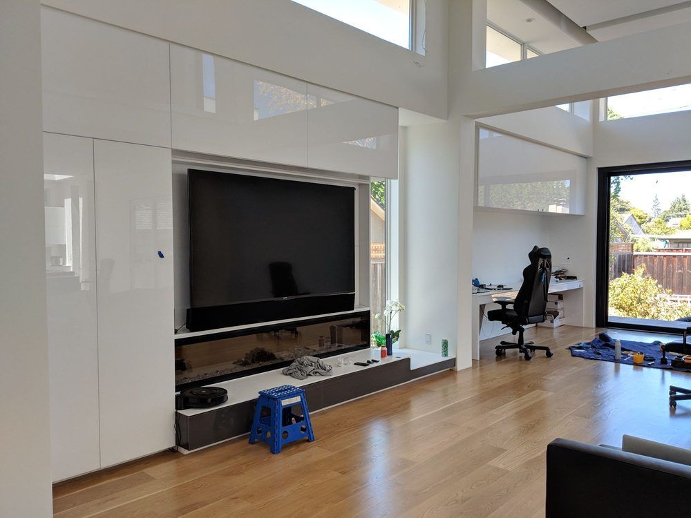 Entertainment center with custom craft cabinets.