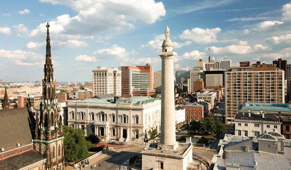 The view of historic Baltimore from the Stafford Apartments.