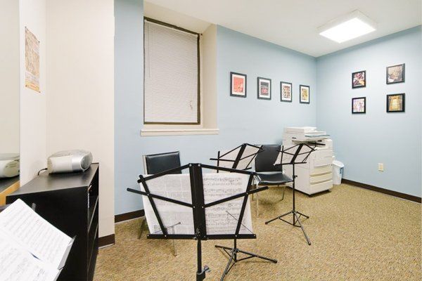 A view of one of the music rooms at the Stafford Apartments.