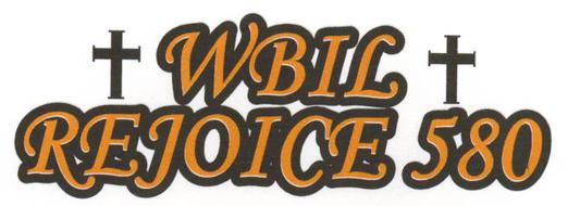 WBIL REJOICE 580 logo in orange and black with two white crosses on a light background