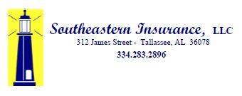 Southeastern Insurance, LLC logo with lighthouse icon and Tallahassee, FL address and phone number