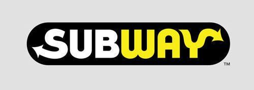 Subway logo in black, white, and yellow on a black rounded rectangle
