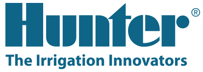 A blue logo for hunter the irrigation innovators