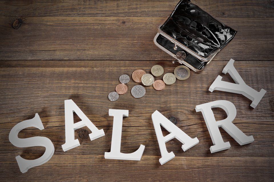 letters forming the word SALARY with coins next to them
