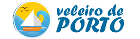A logo for veleiro de porto with a sailboat in the middle