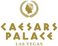 Caesars Palace logo with gold lettering, a Caesar profile, and the words 