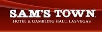 Sam's Town Hotel & Gambling Hall, Las Vegas logo on a red background with a curved design.