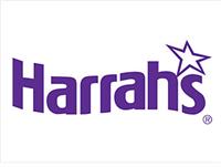 Harrah's logo in purple with a star; the word 