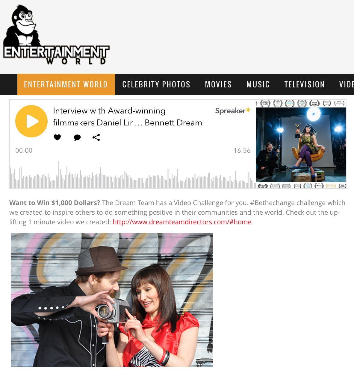 A screenshot of the entertainment world website
