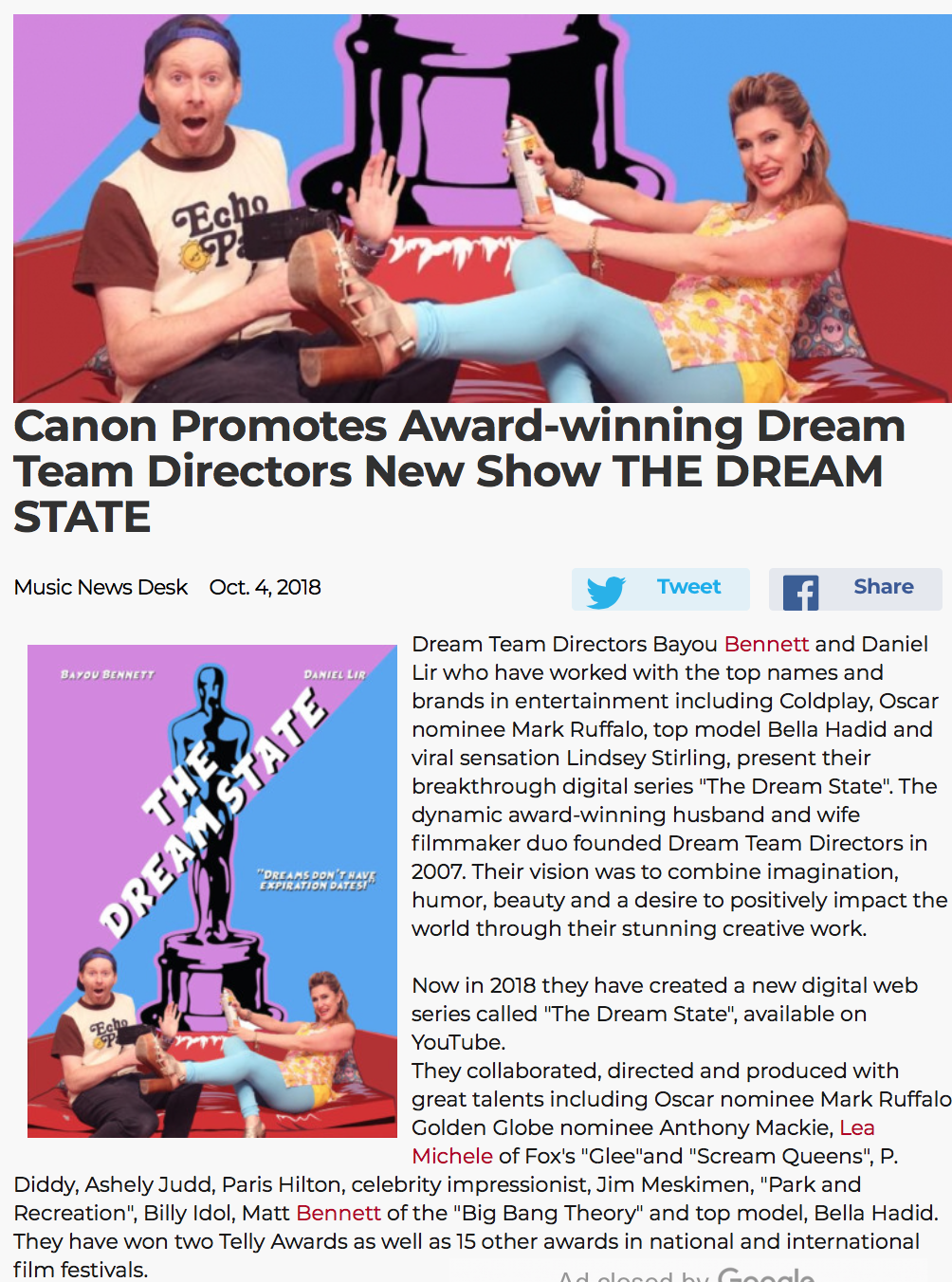 Canon promotes award-winning dream team directors new show the dream state