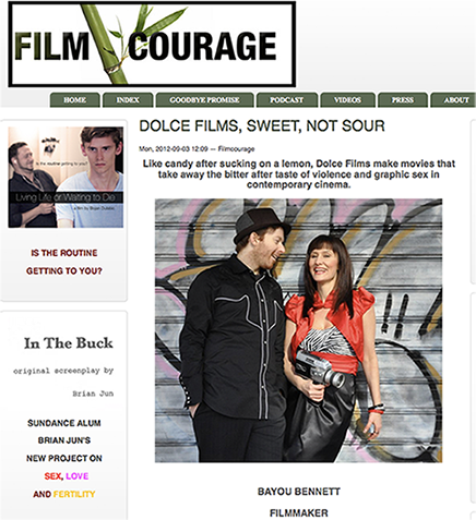 A man and woman are standing next to each other on a film courage website.