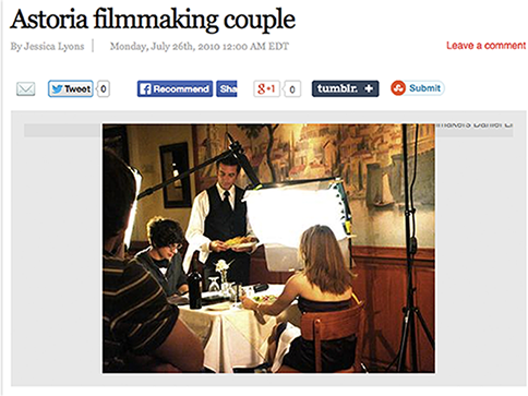 A screenshot of a website titled astoria filmmaking couple