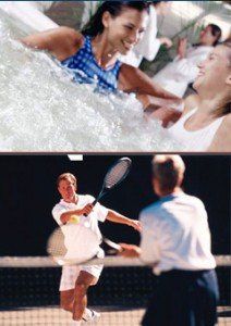 People in Spa and Playing tennis showcasing amenities