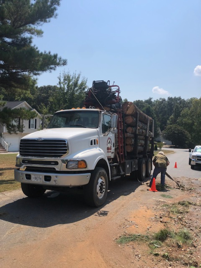 A truck loaded with debris