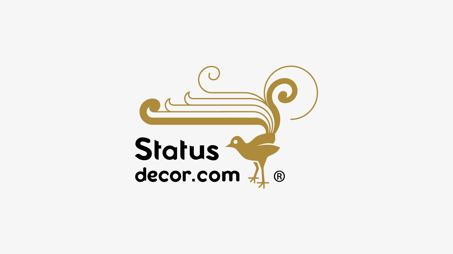 A logo for Status Decor.com with a bird and swirls.