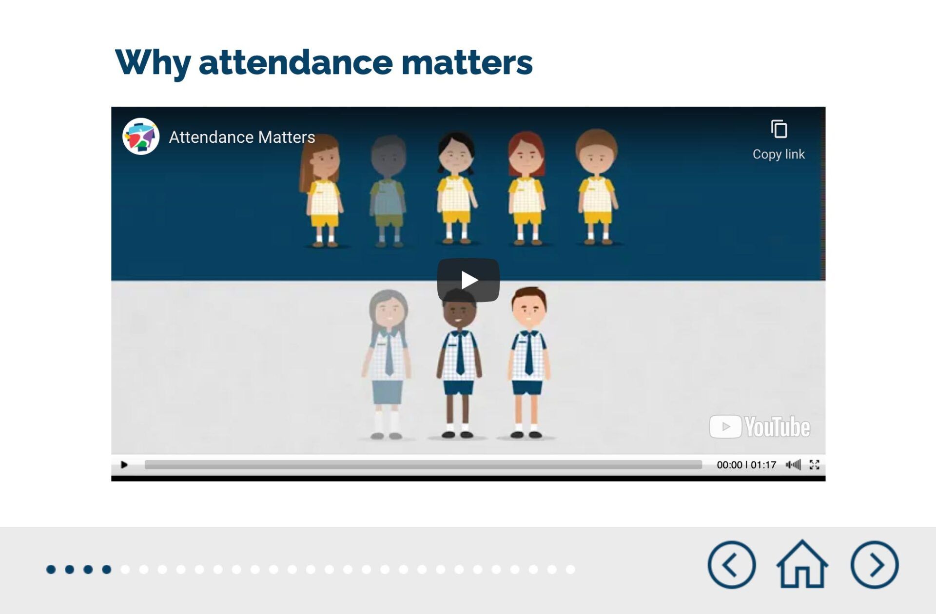 A video about why attendance matters is being played on a computer screen.