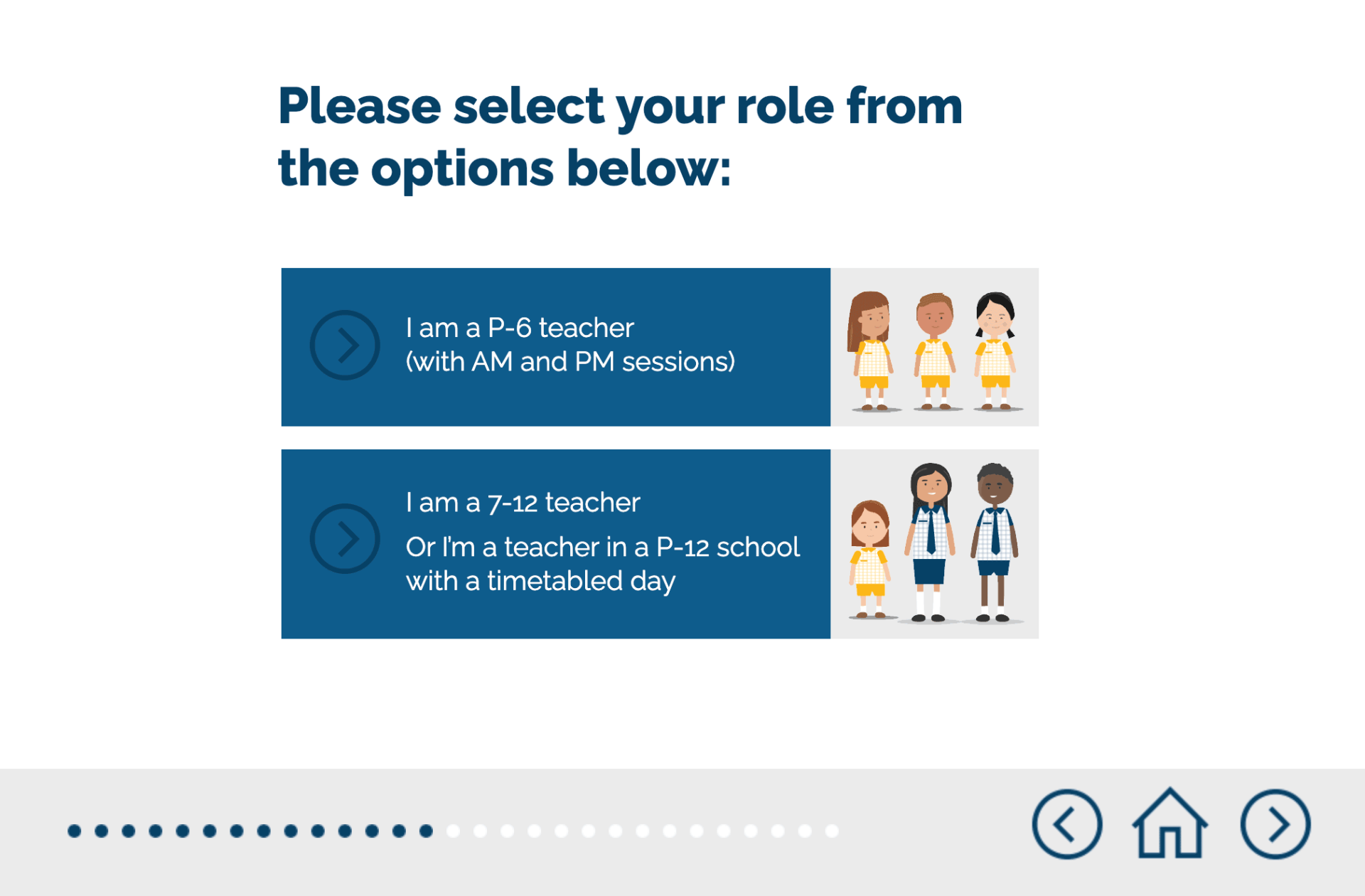 A screen asking you to select your role from the options below.