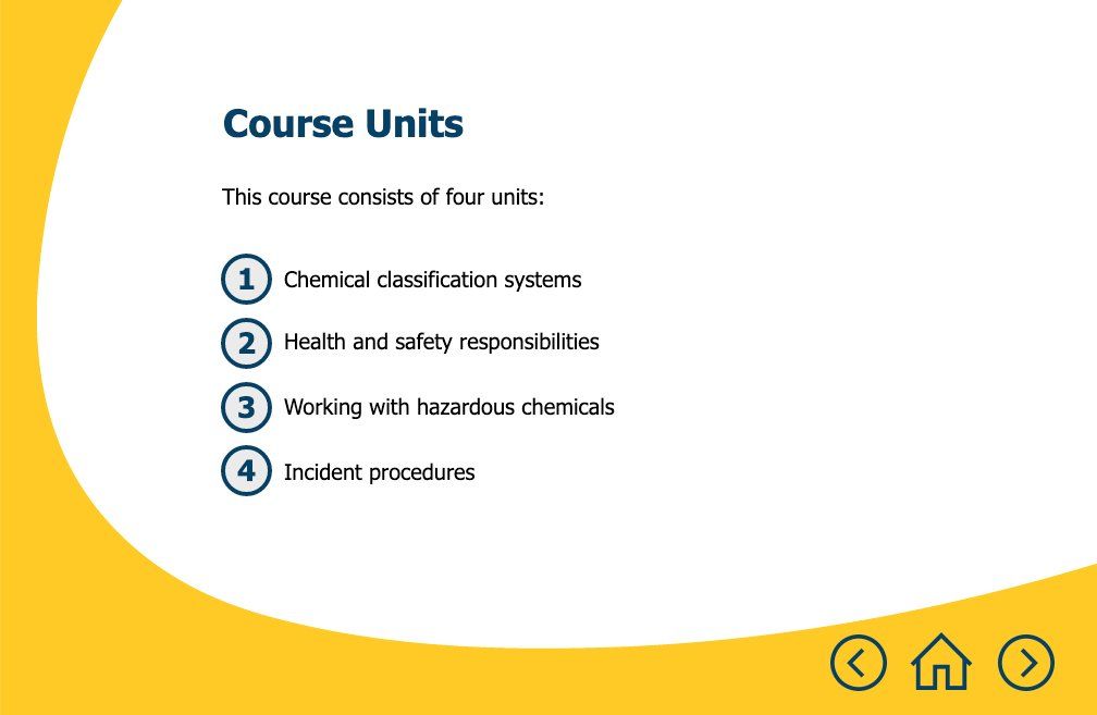 A computer screen shows a list of course units.